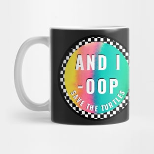 And I Oop Save The Turtles Rainbow Tie Dye Black White Checkerboard Watercolor Sticker for Girls Water Flask Mug